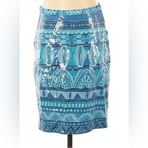 ETCETERA Blue Sequins Art Deco Festival Pencil Lux Skirt Size 6 EUC